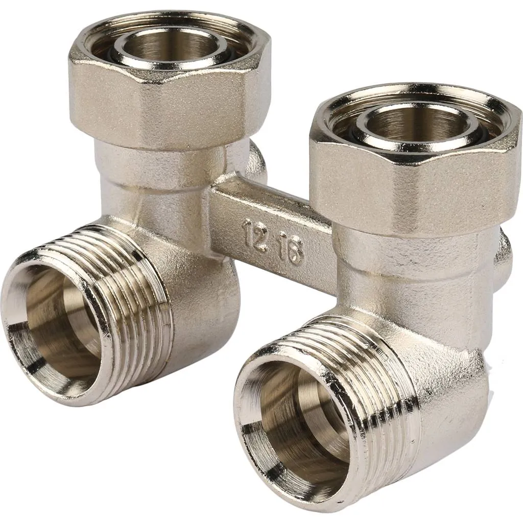 Пара шаровых кранов РЕХАУ RAUTITAN с соед. нип. G 1/2xG 3/4, угловой (никелирован.), 12407371001