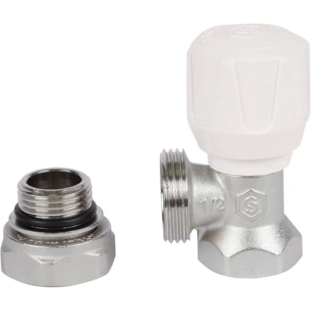 Клапан ручной терморегулирующий угловой STOUT SVR 1/2 (с дополнительным уплотнением)