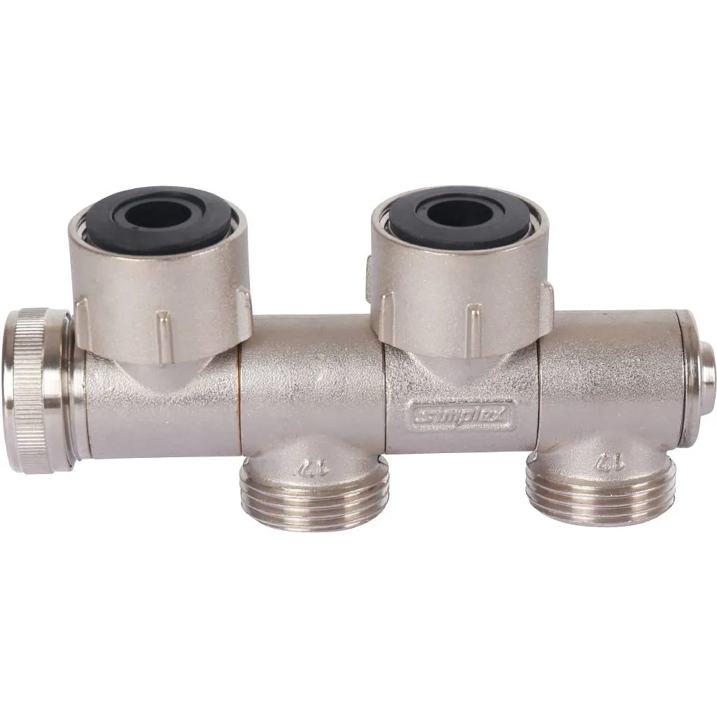 Узел нижнего подключения Meibes FE2, двухтрубное подключение, с функцией отсечки, слива и наполнения 3/4