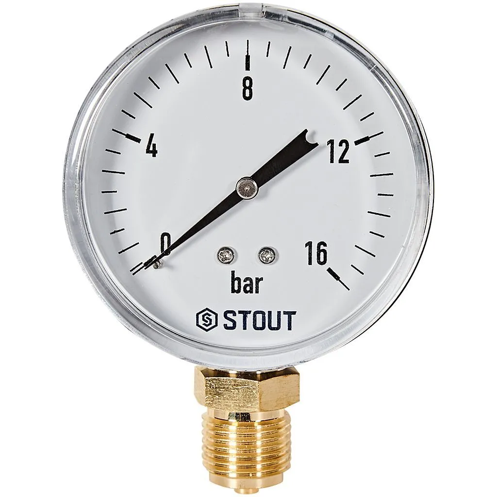 Манометр радиальный STOUT корпус Dn 80 мм 1/2 , 0...16 бар, кл.2.5