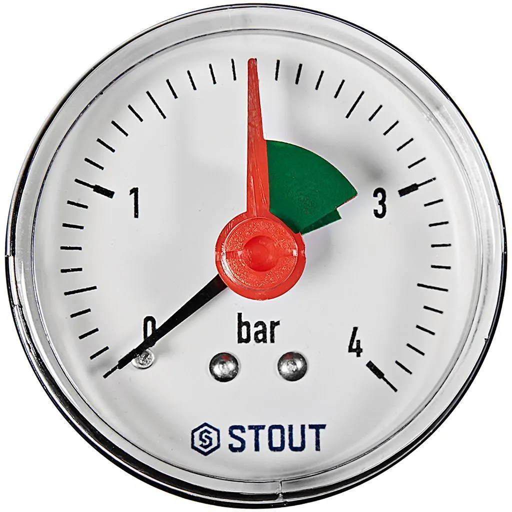 Манометр аксиальный с указателем предела STOUT корпус Dn 50 мм 1/4 , 0...4 бар, кл.2.5