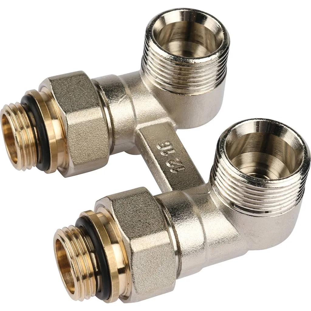 Пара шаровых кранов РЕХАУ RAUTITAN с соед. нип. G 1/2xG 3/4, угловой (никелирован.), 12407371001