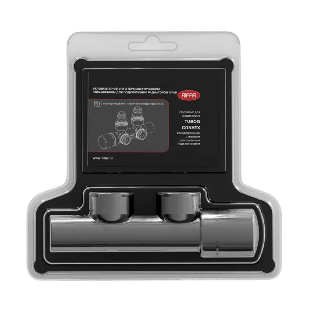 Угловая гарнитура с термостатическим управлением RIFAR для подключения радиаторов (хром) М30х1,5