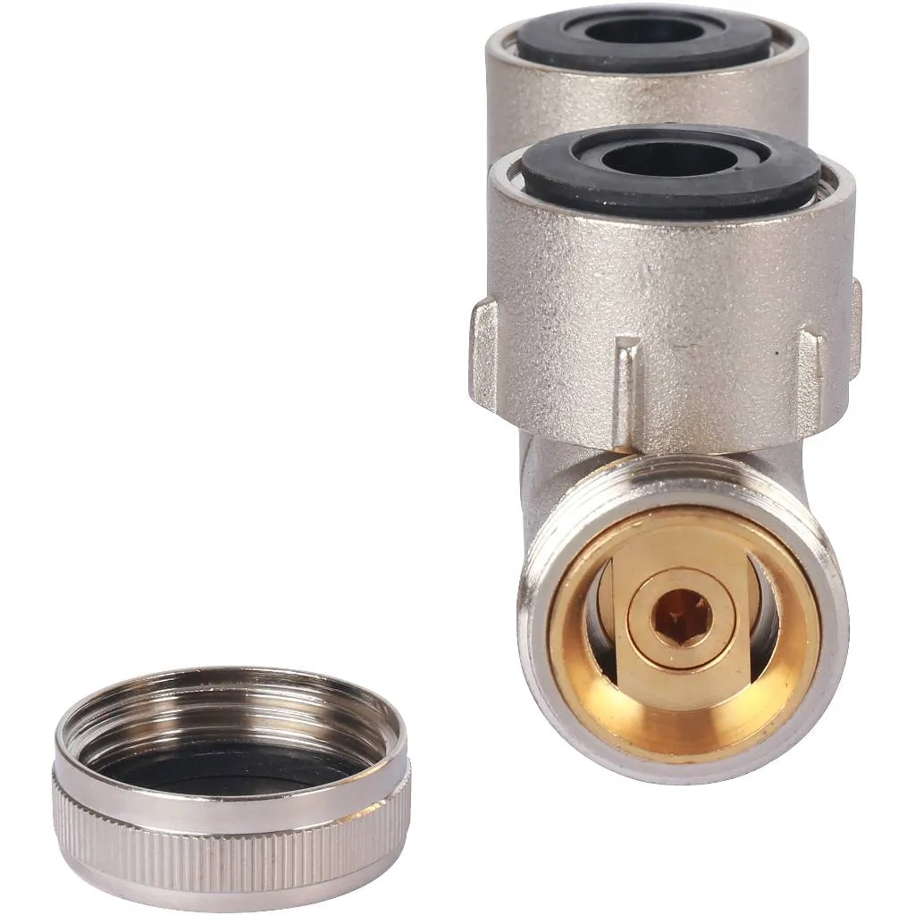 Узел нижнего подключения Meibes FE2, двухтрубное подключение, с функцией отсечки, слива и наполнения 3/4