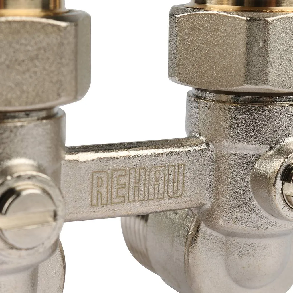 Пара шаровых кранов РЕХАУ RAUTITAN с соед. нип. G 1/2xG 3/4, угловой (никелирован.), 12407371001