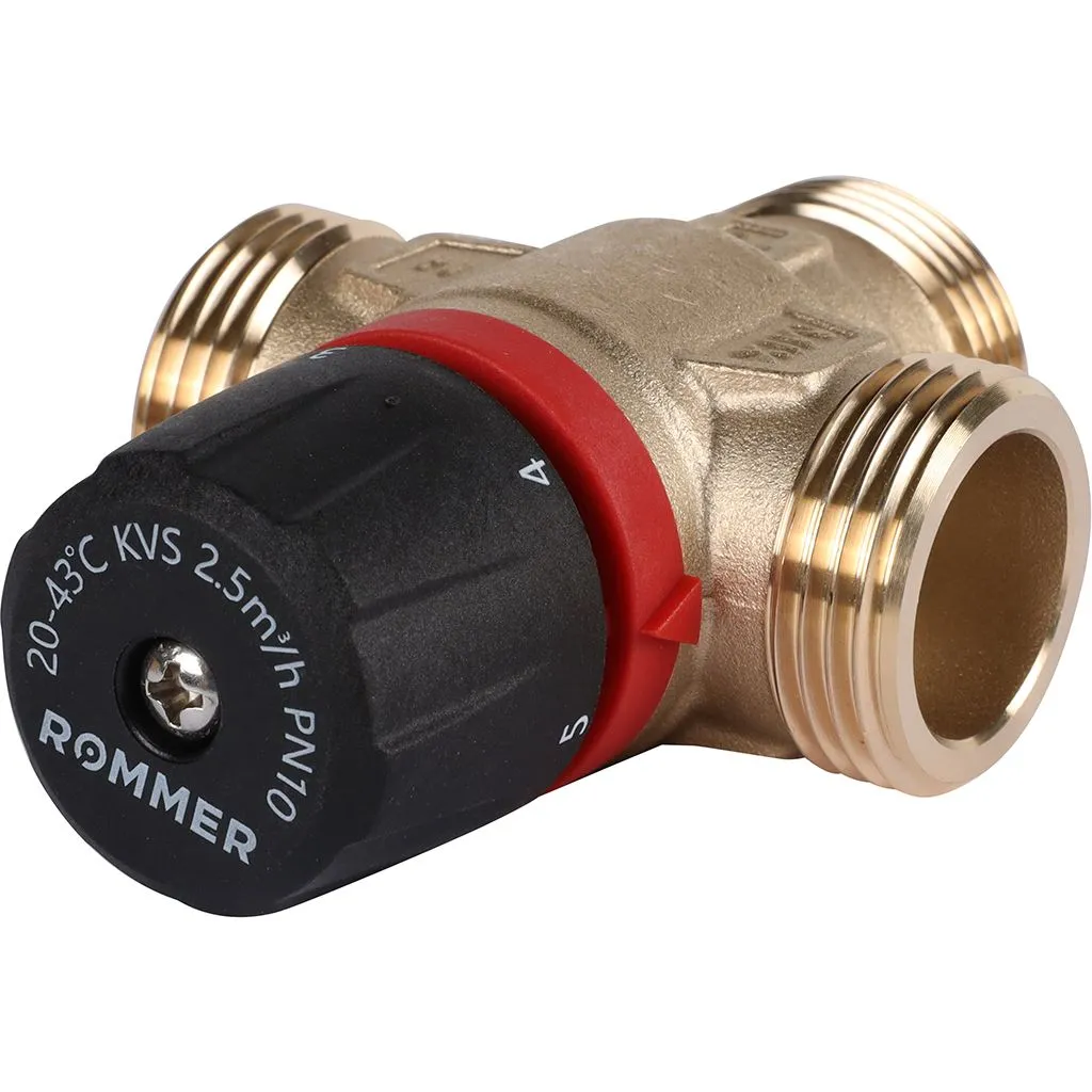 Термостатический смесительный клапан для систем отопления и ГВС ROMMER 1 НР 20-43°С KV 2,5 (боковое смешивание)