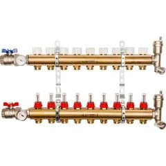 Распределительный коллектор из латуни с расходомерами STOUT 9 выходов