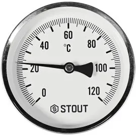SIM-1001-105015 STOUT Термометр биметаллический осевой с погружной гильзой. Корпус Dn 100 мм, гильза 50 мм 1/2 , 0...120°С