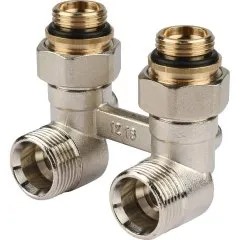 Пара шаровых кранов РЕХАУ RAUTITAN с соед. нип. G 1/2xG 3/4, угловой (никелирован.), 12407371001