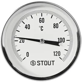 SIM-1001-807515 STOUT Термометр биметаллический осевой с погружной гильзой. Корпус Dn 80 мм, гильза 75 мм 1/2 , 0...120°С