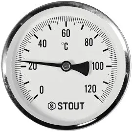 SIM-1001-107515 STOUT Термометр биметаллический осевой с погружной гильзой. Корпус Dn 100 мм, гильза 75 мм 1/2 , 0...120°С
