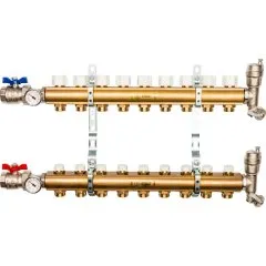 Распределительный коллектор из латуни без расходомеров STOUT 9 выходов