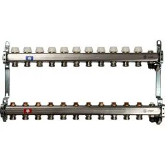 Коллектор из нержавеющей стали без расходомеров, с клапаном вып. воздуха и сливом STOUT 11 выходов