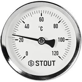 SIM-1001-635015 STOUT Термометр биметаллический осевой с погружной гильзой. Корпус Dn 63 мм, гильза 50 мм 1/2 , 0...120°С