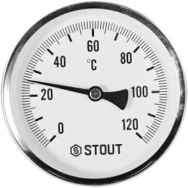 SIM-1001-101015 STOUT Термометр биметаллический осевой с погружной гильзой. Корпус Dn 100 мм, гильза 100 мм 1/2 , 0...120°С