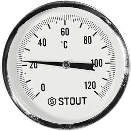 SIM-1001-801015 STOUT Термометр биметаллический осевой с погружной гильзой. Корпус Dn 80 мм, гильза 100 мм 1/2 , 0...120°С
