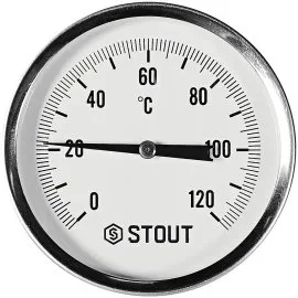 SIM-1001-805015 STOUT Термометр биметаллический осевой с погружной гильзой. Корпус Dn 80 мм, гильза 50 мм 1/2 , 0...120°С