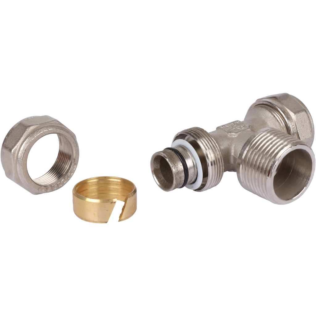 Тройник TIEMME с наружной резьбой (26х3.0х1) для металлопластиковых труб винтовой, 1600087