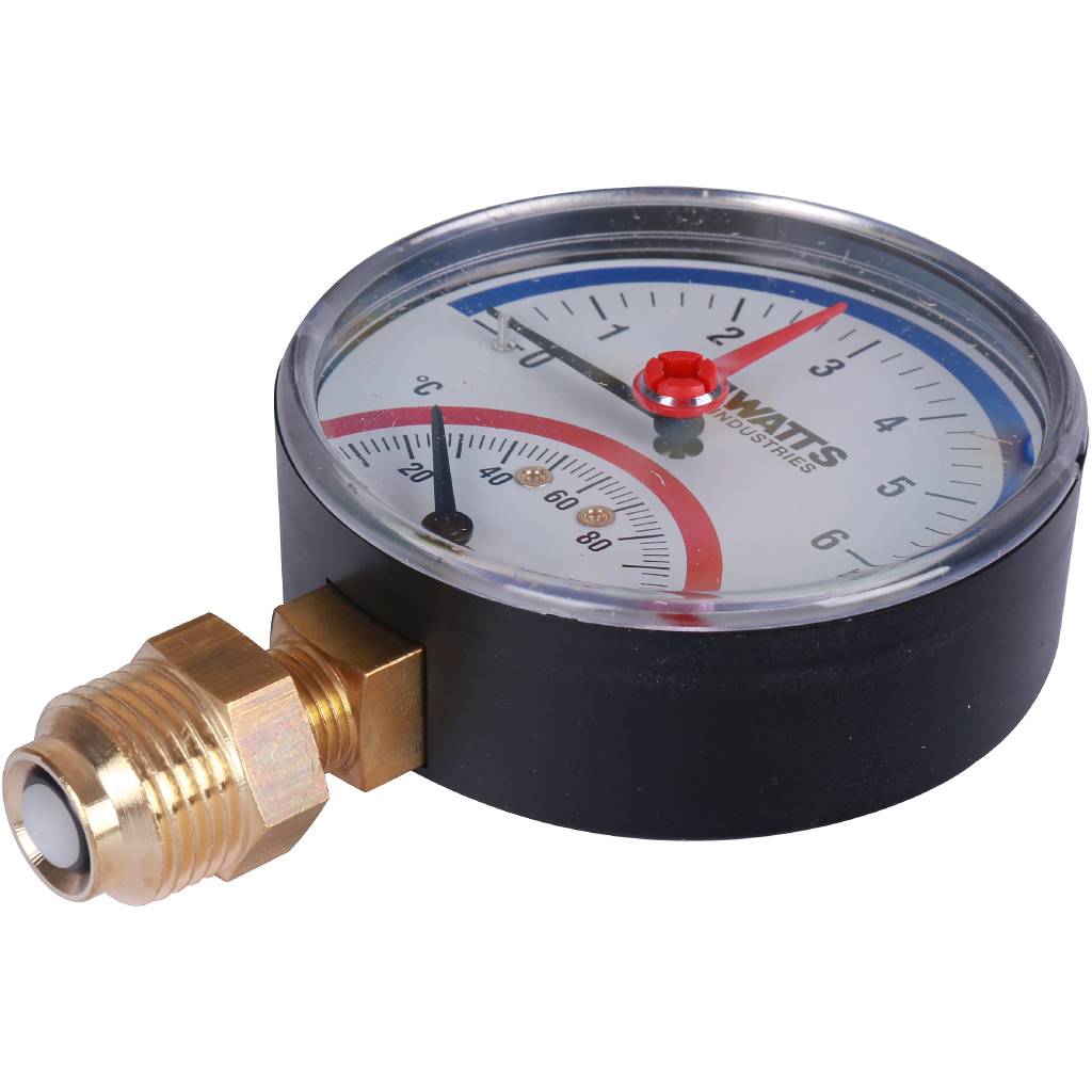 Термоманометр радиальный WATTS 80 мм 1/2 давление 6 бар