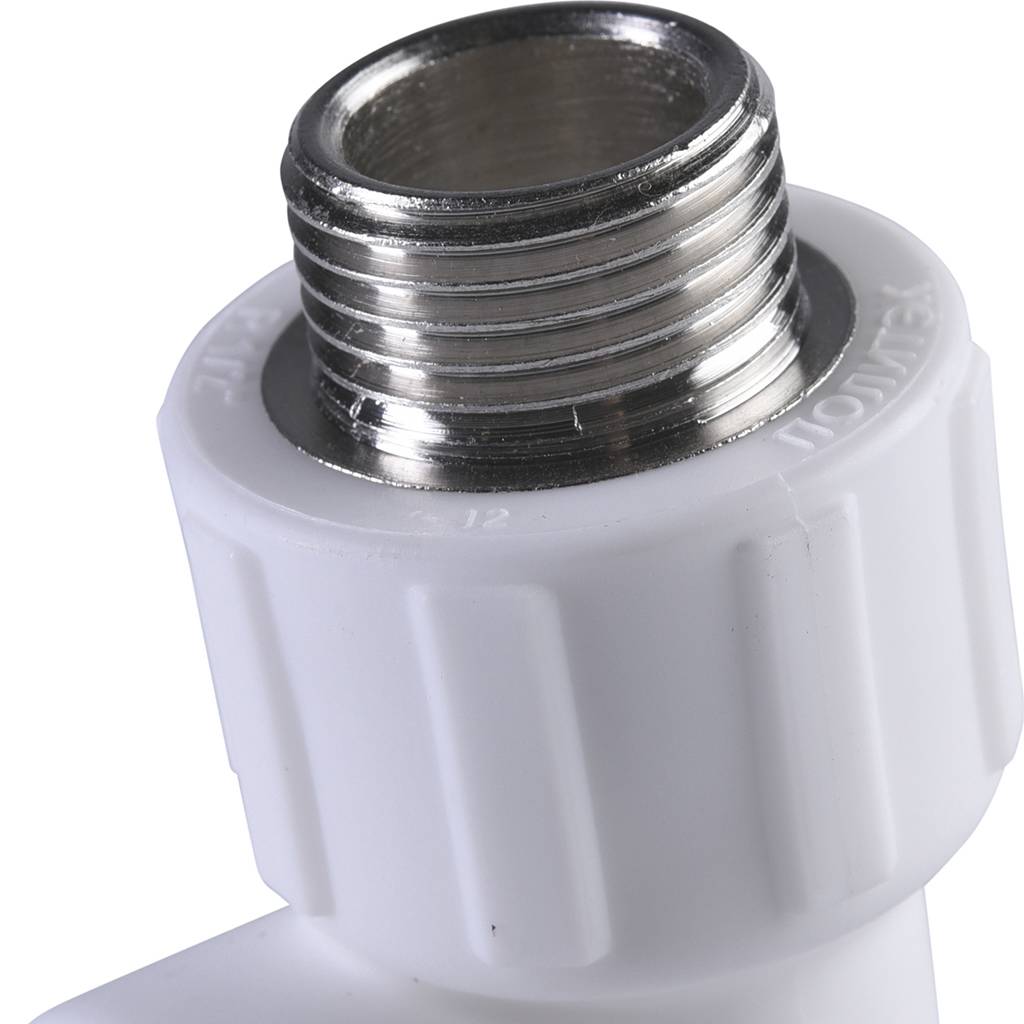 Угольник Политэк 20x1/2 с наружной резьбой для полипропиленовых труб под сварку (цвет белый), 9410002012