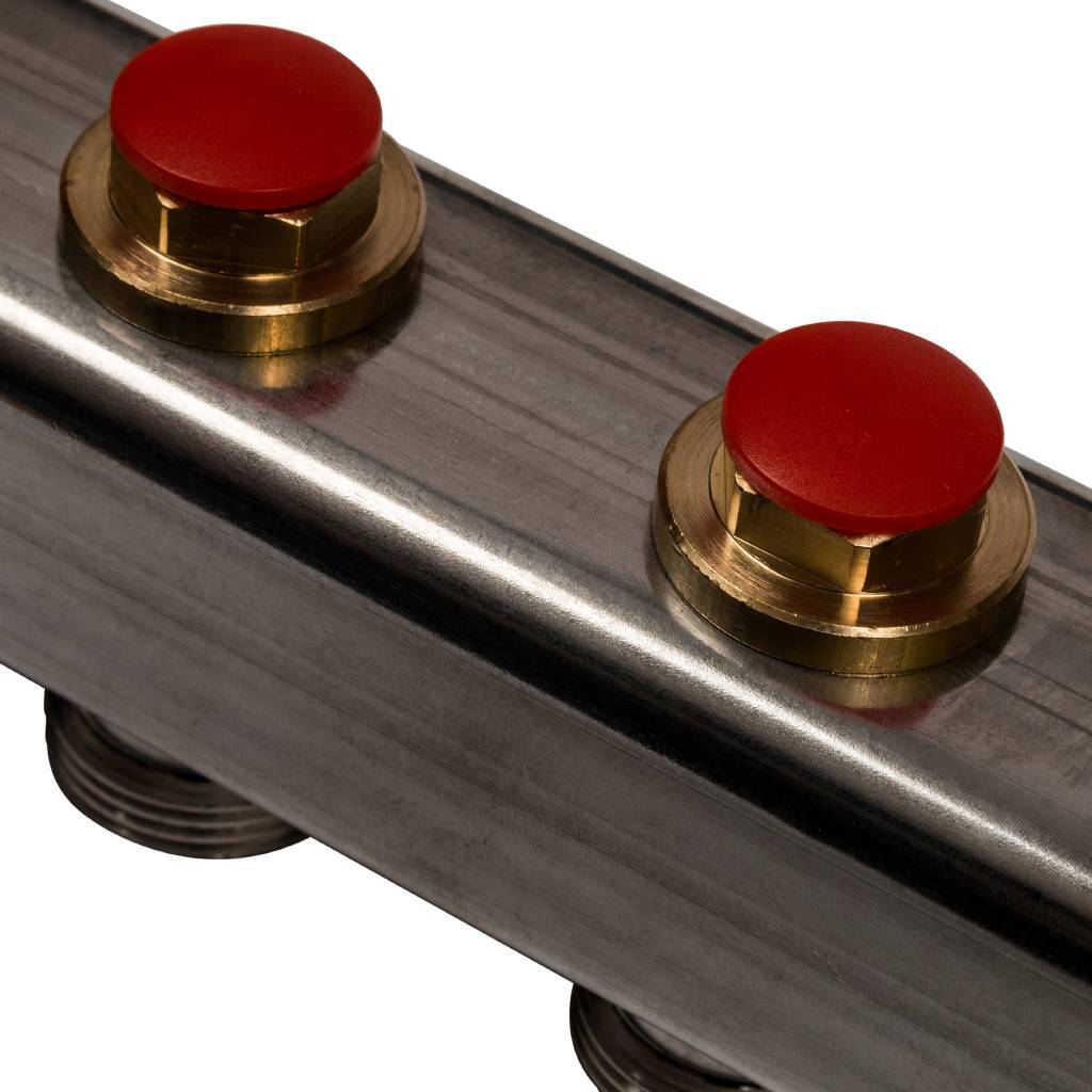 Коллектор из нержавеющей стали без расходомеров, с клапаном вып. воздуха и сливом STOUT 12 выходов, SMS-0932-000012