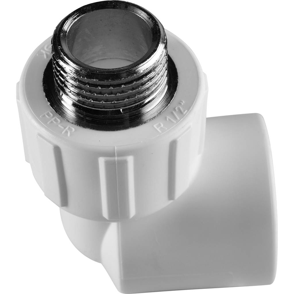 Угольник Политэк 25x3/4 с наружной резьбой для полипропиленовых труб под сварку (цвет белый), 9410002512