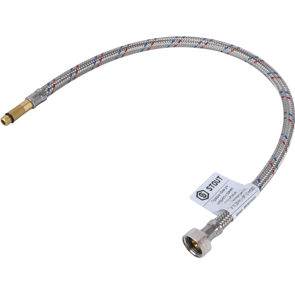 Гибкая подводка для воды STOUT M 10 (35мм) х ВР 1/2, длина 600 мм, SHF-0047-351015