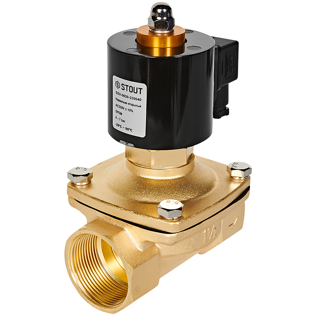 Клапан соленоидный (электромагнитный) STOUT прямого действия НО 220В G1 1/2 SSV-0020-220040