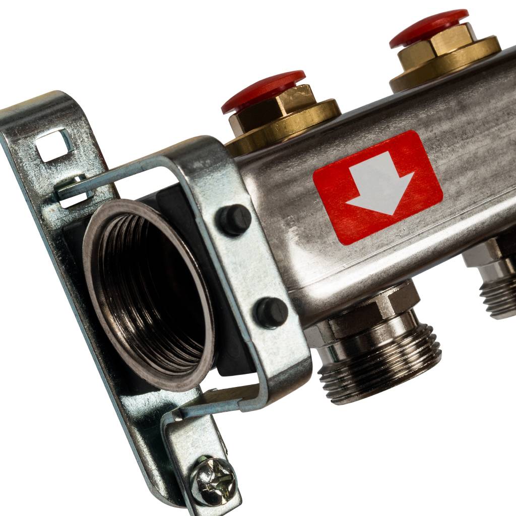 Коллектор из нержавеющей стали без расходомеров, с клапаном вып. воздуха и сливом STOUT 10 выходов, SMS-0932-000010