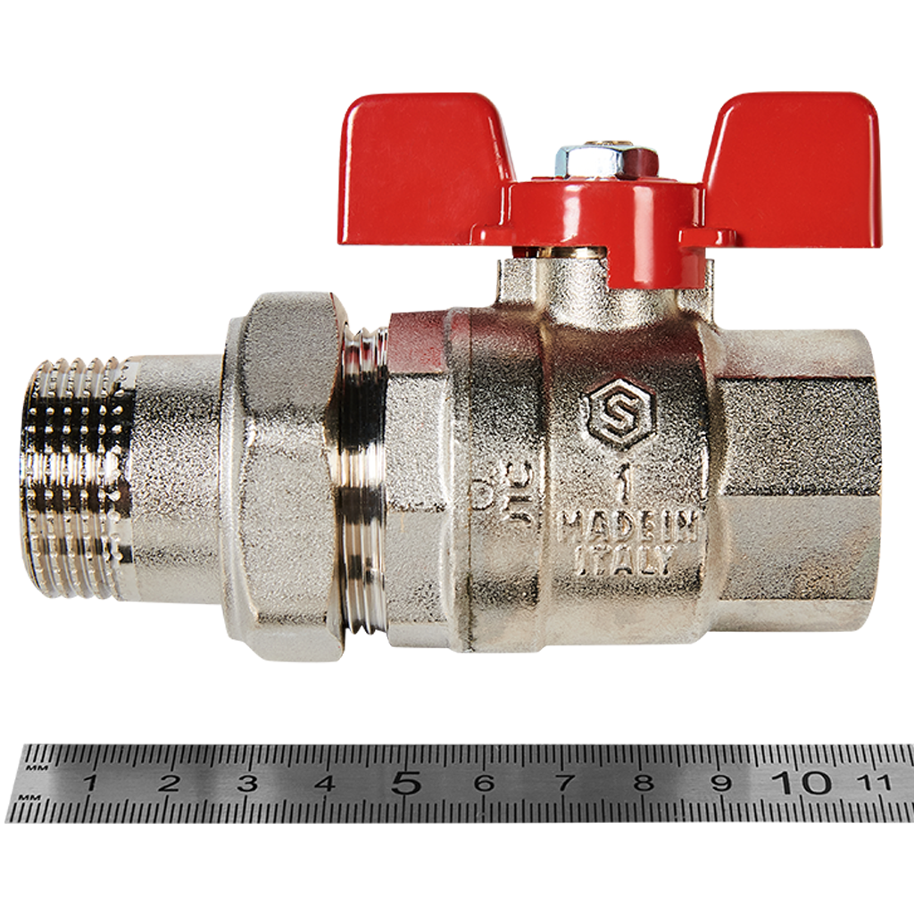 Кран шаровой полнопроходной с американкой STOUT ВР/НР ручка бабочка 1 (EPDM)