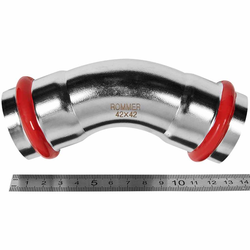 Угольник ROMMER 45° ВПр-ВПр, 42, из нержавеющей стали прессовой, RSS-1005-000042
