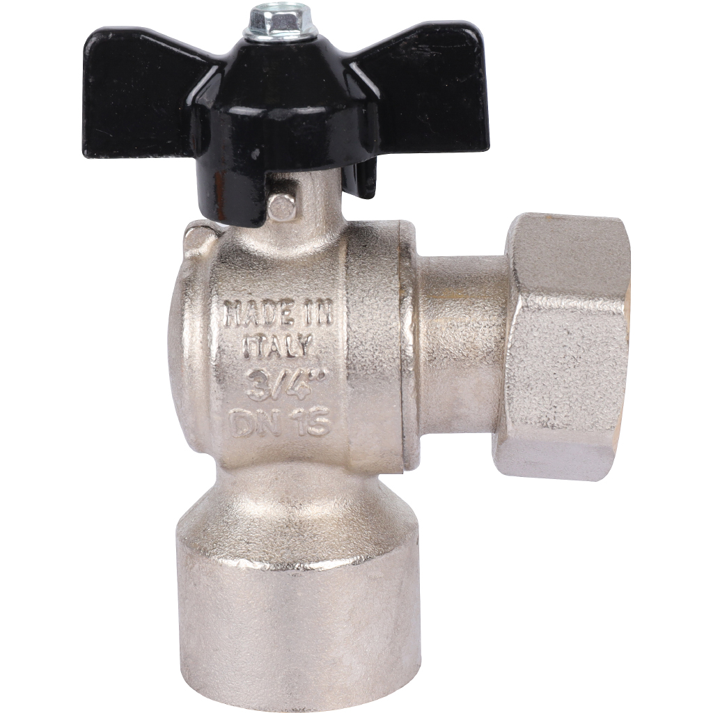 Кран шаровой STOUT 3/4x3/4 с накидной гайкой угловой, ВР/накидная гайка, ручка бабочка, SVB-1010-000020