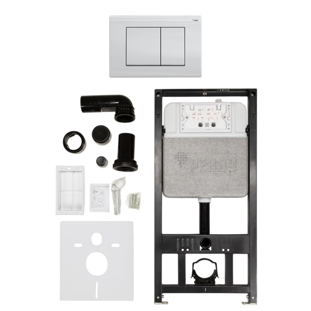 Комплект инсталляции РЕХАУ NOVAFLOW с панелью смыва NOVA QUAD 001 с прямоугольными клавишами, пластик, белый, глянцевый, 19101021001