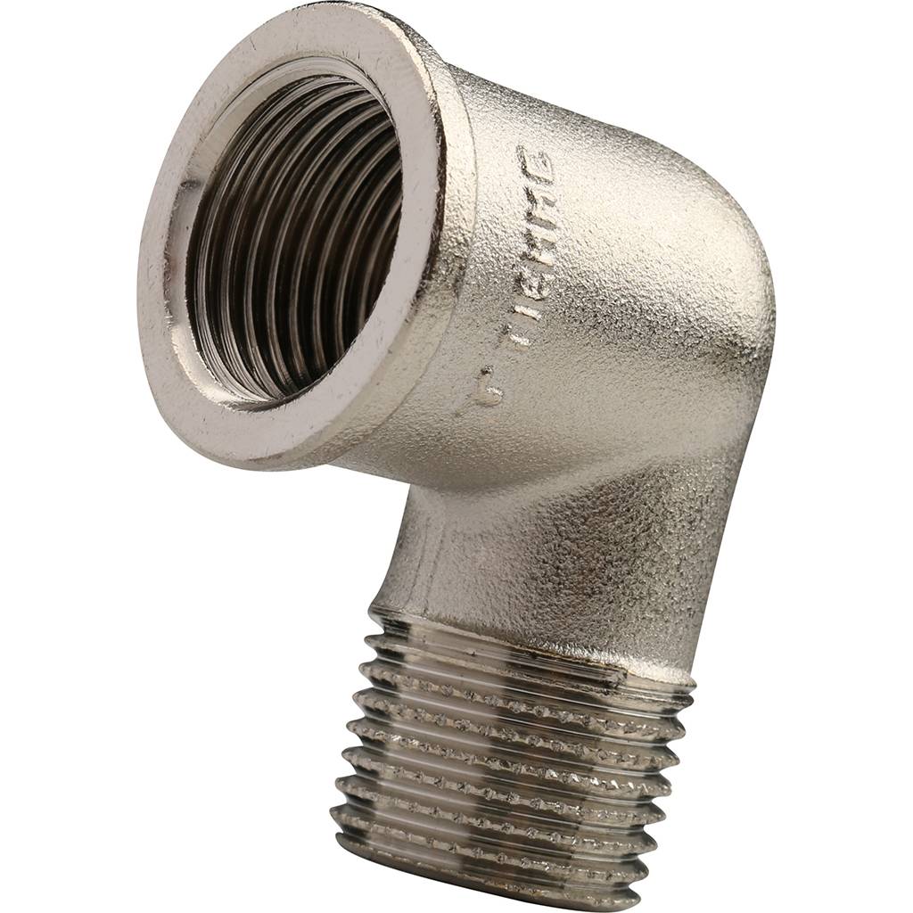 Угольник TIEMME НВ никелированный 1/2х1/2 для стальных труб резьбовой, 1500057