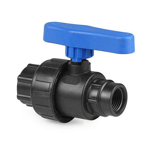 Кран шаровой компрессионный, полипропилен внутренняя/внутренняя резьба 2х2, для полиэтиленовых труб, РТП