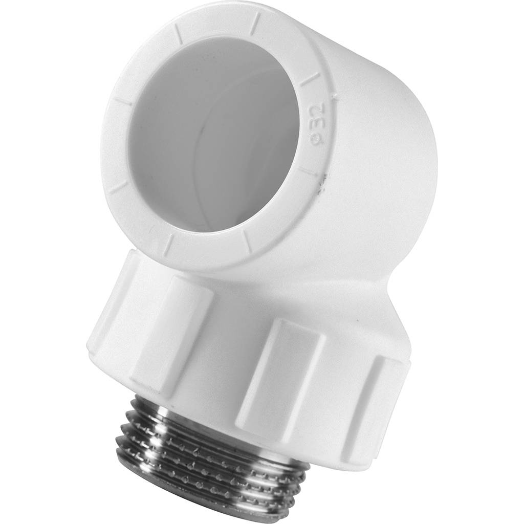 Угольник Политэк 32x1 с наружной резьбой для полипропиленовых труб под сварку (цвет белый), 9410003201