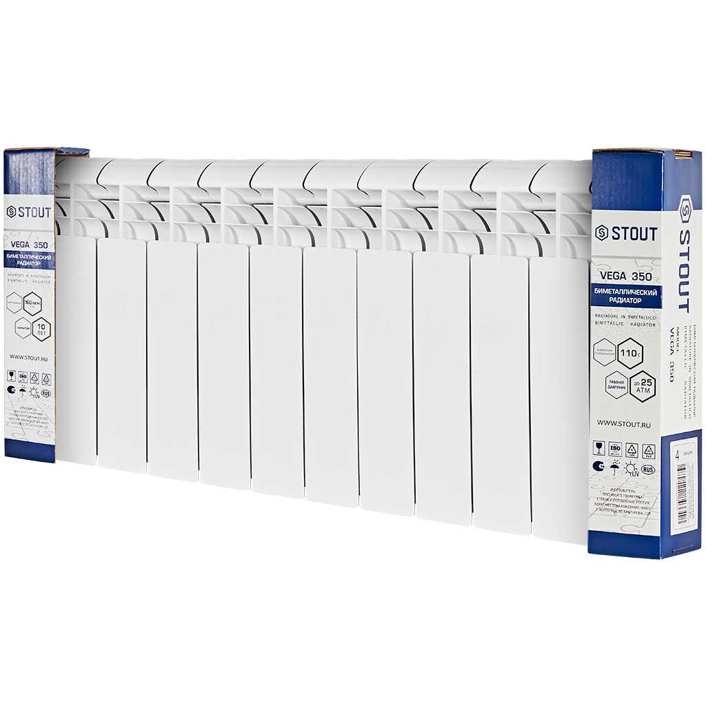 Радиатор биметаллический STOUT VEGA 350 12 секций боковое подключение (белый RAL 9016), SRB-1310-035012