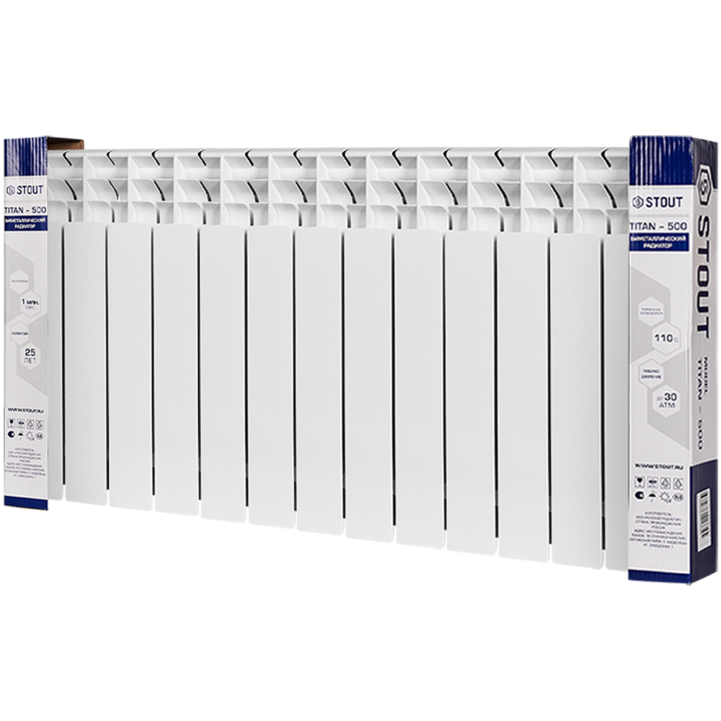 Радиатор биметаллический STOUT TITAN 500 13 секций боковое подключение (белый RAL 9016)