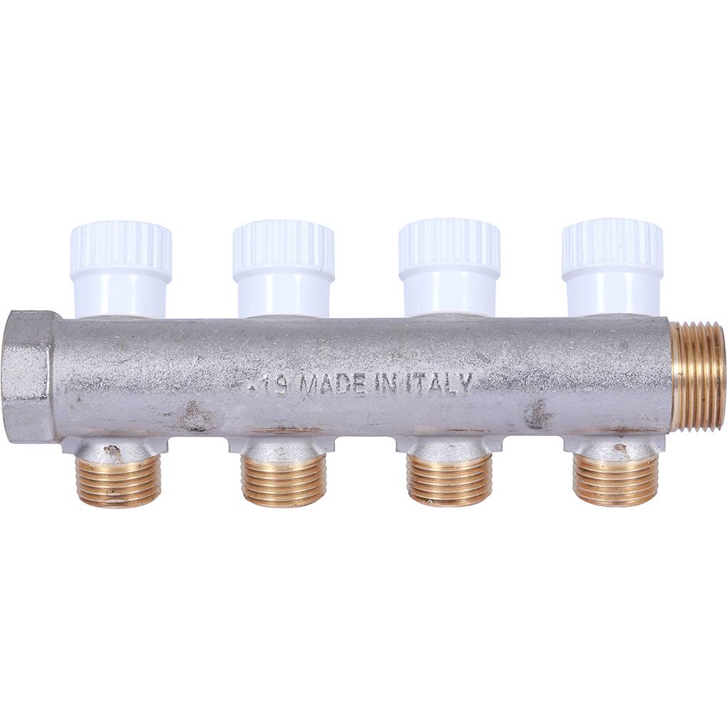 Коллектор распределительный STOUT 3/4, 4 отвода 1/2  плоское уплотнение