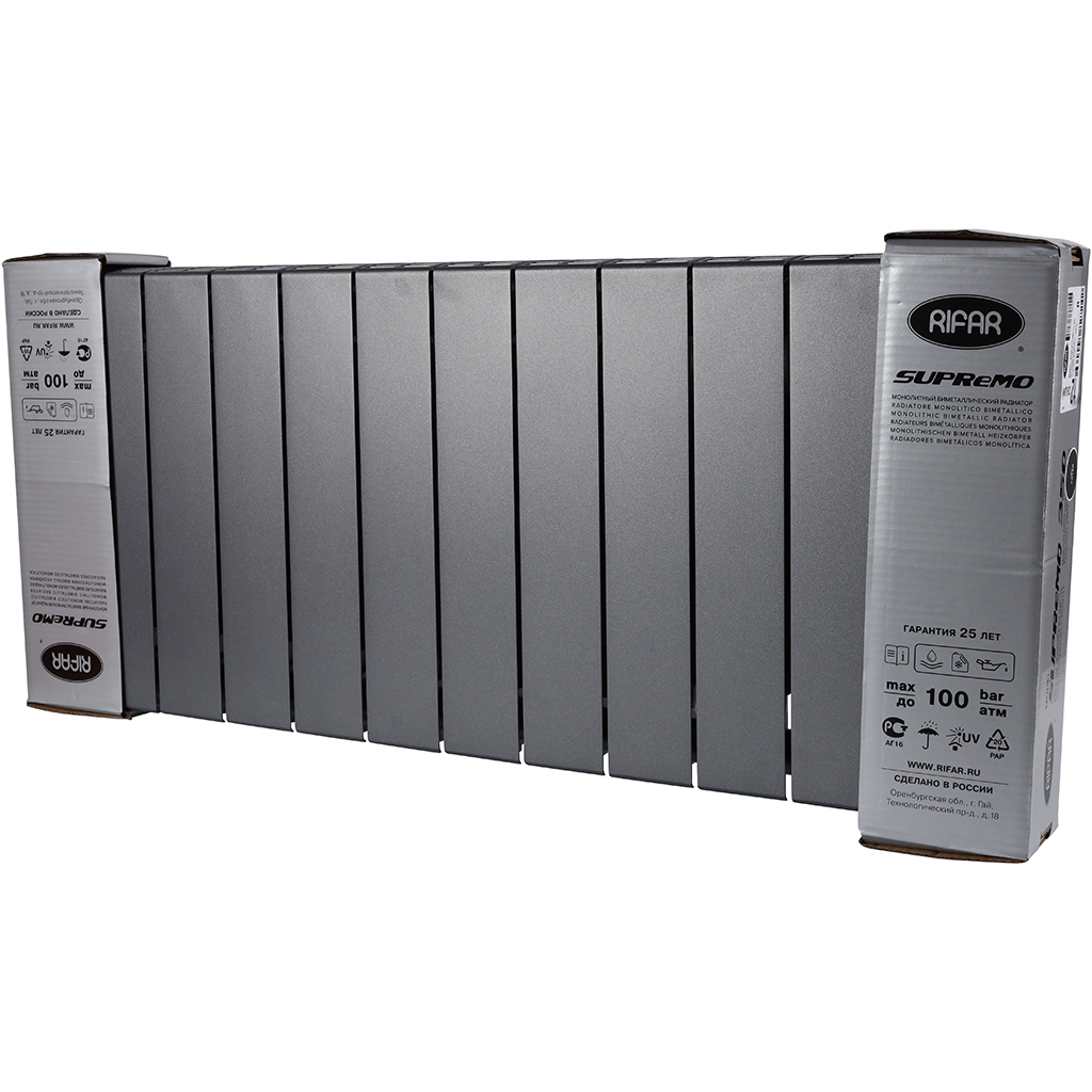 Радиатор биметаллический RIFAR SUPReMO VENTIL 350 SVR 12 секций нижнее правое подключение (Цвет ТИТАН), 4RS35.VR-12-TI