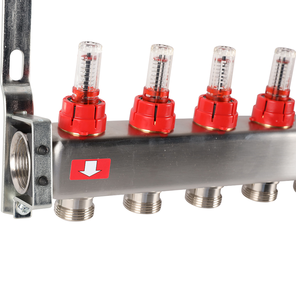 Коллектор из нержавеющей стали с расходомерами ROMMER, с клапаном вып. воздуха и сливом 12 выходов