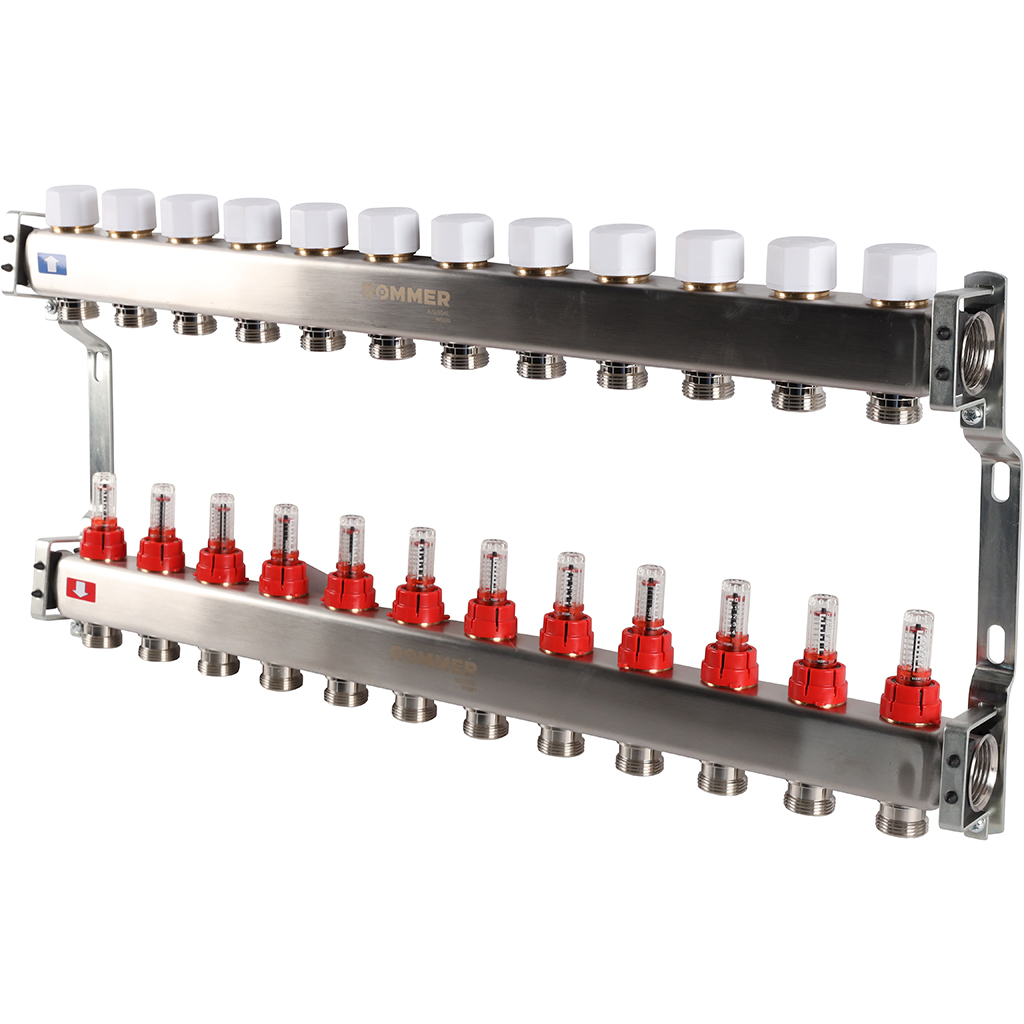 Коллектор из нержавеющей стали с расходомерами ROMMER 12 выходов