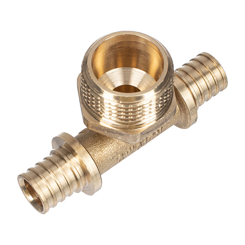 Тройник аксиальный, латунь, наружная резьба,16х3/4, желтый, RTP