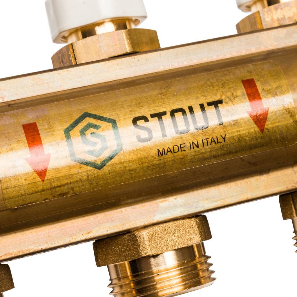 Распределительный коллектор из латуни без расходомеров STOUT 11 выходов, SMB 0468 000011