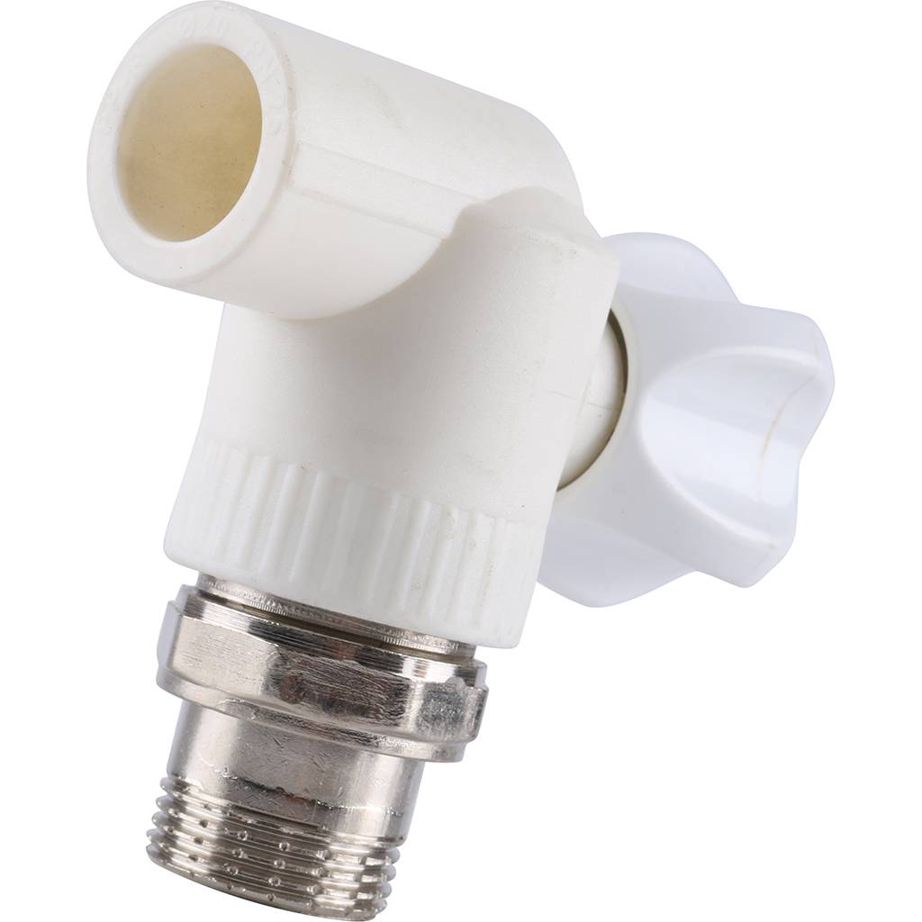 Кран шаровой Kalde разборный угловой с накидной гайкой 20x3/4 для полипропиленовых труб под сварку (цвет белый), 3242-vre-200c00