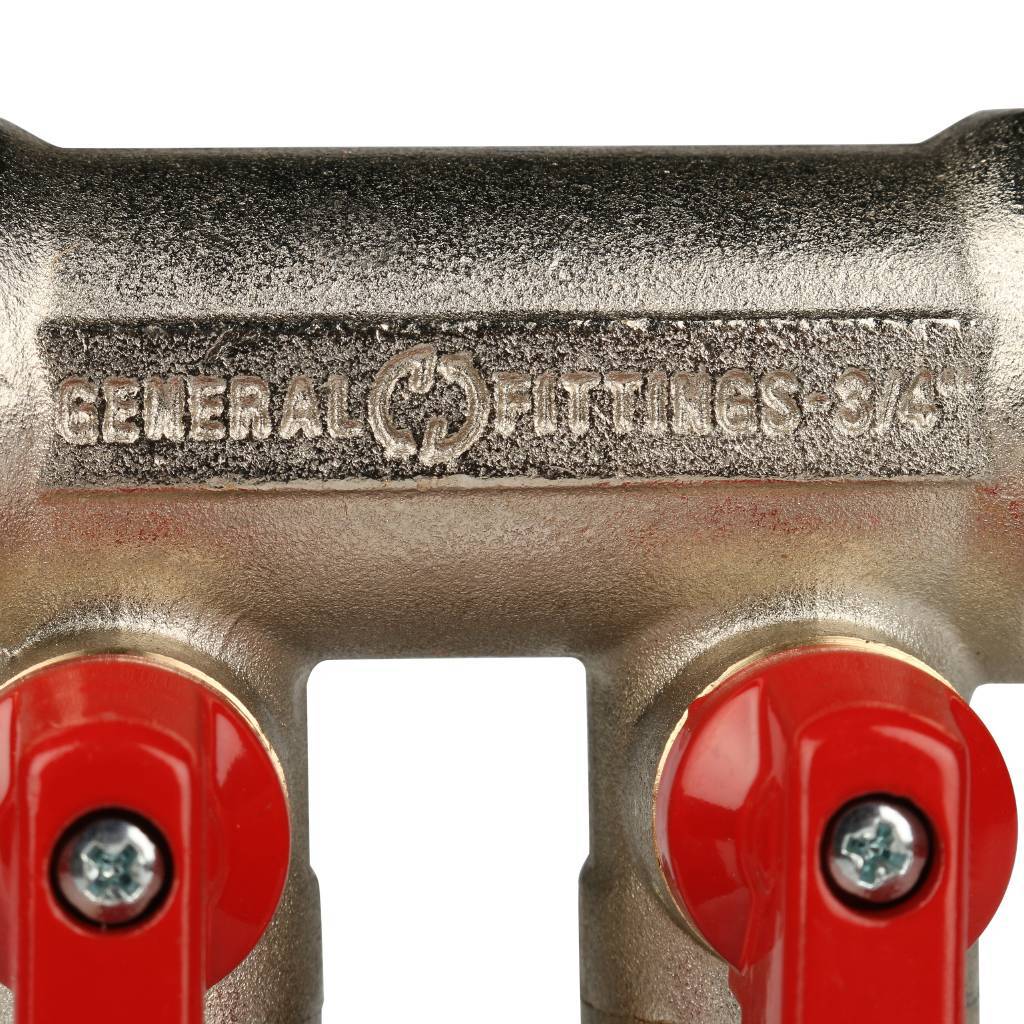 Коллектор с шаровыми кранами STOUT 3/4 , 2 отвода 1/2  (красные ручки)