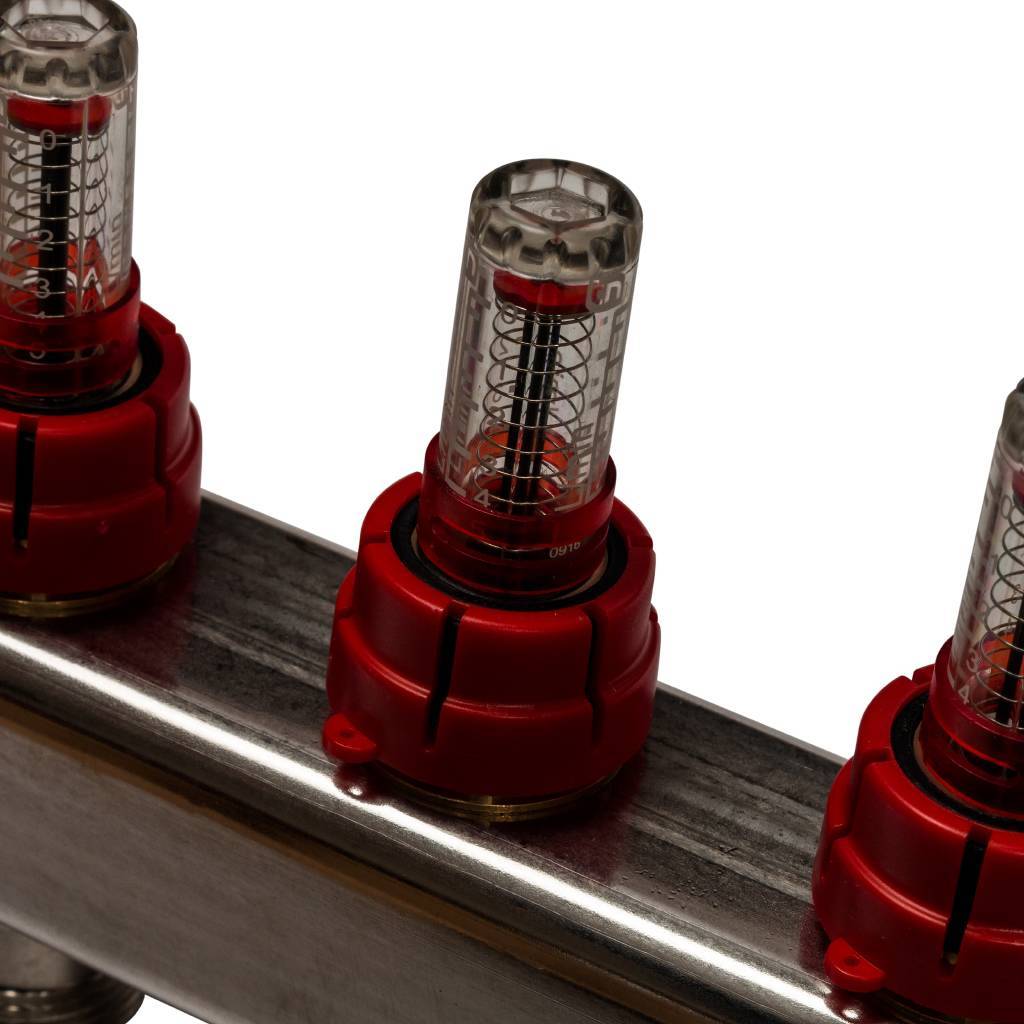 Коллектор из нержавеющей стали с расходомерами, с клапаном вып. воздуха и сливом STOUT 8 выходов, SMS-0927-000008