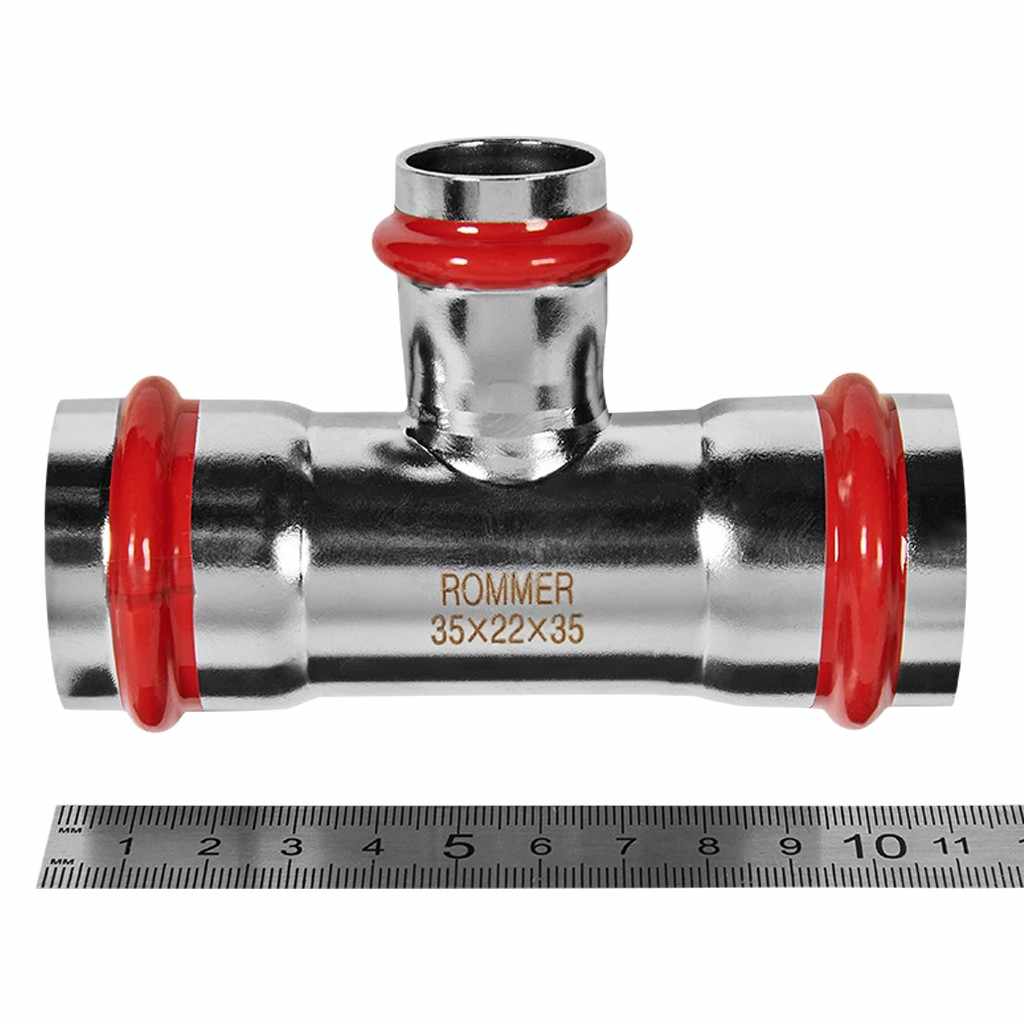 Тройник ROMMER переходной ВПр, 35х22х35, из нержавеющей стали прессовой, RSS-1014-352235