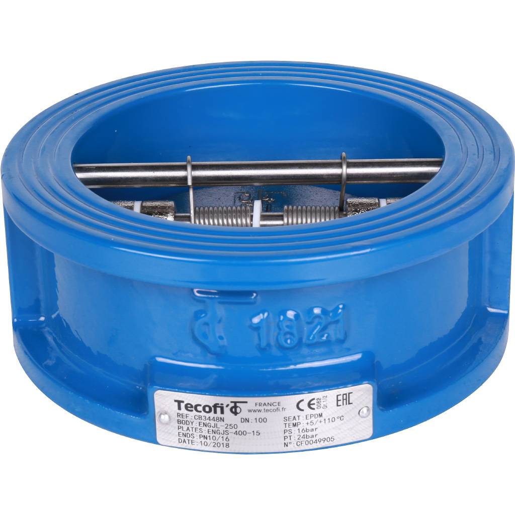 Клапан обратный Tecofi Ду100 Ру16 2/ств межфланцевый из чугуна, CB3448N-EP0100