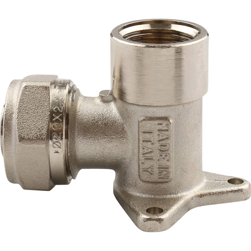 Угольник TIEMME с внутренней резьбой с креплением (20х2.0х1/2) для металлопластиковых труб винтовой, 1600027